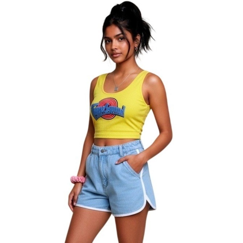 Space Jam A New Legacy Tune Squad‎ Yellow Ribbed Cropped Tank Top Women's Size M